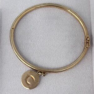 Kate Spade New York C Initial Pendant Charm Gold-Tone Hinged Bangle Bracelet